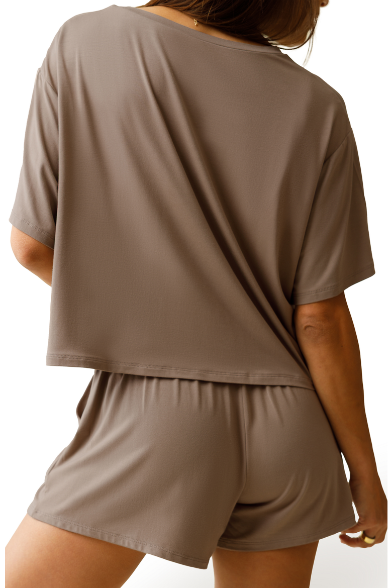 Aria Casual Cropped Short Sleeve Top, Alternate, color, Taupe