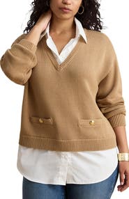 Lauren Ralph Lauren Mixed Media Polo Sweater