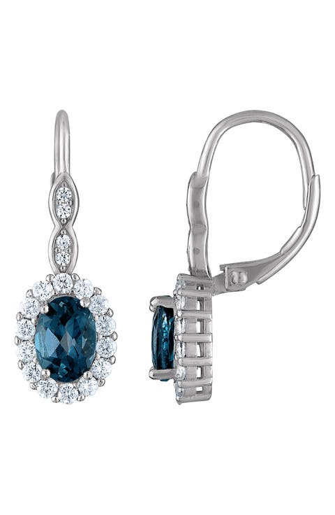 Sterling Silver London Blue Topaz & Cubic Zirconia Drop Earrings
