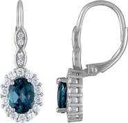 FZN Sterling Silver London Blue Topaz & Cubic Zirconia Drop Earrings