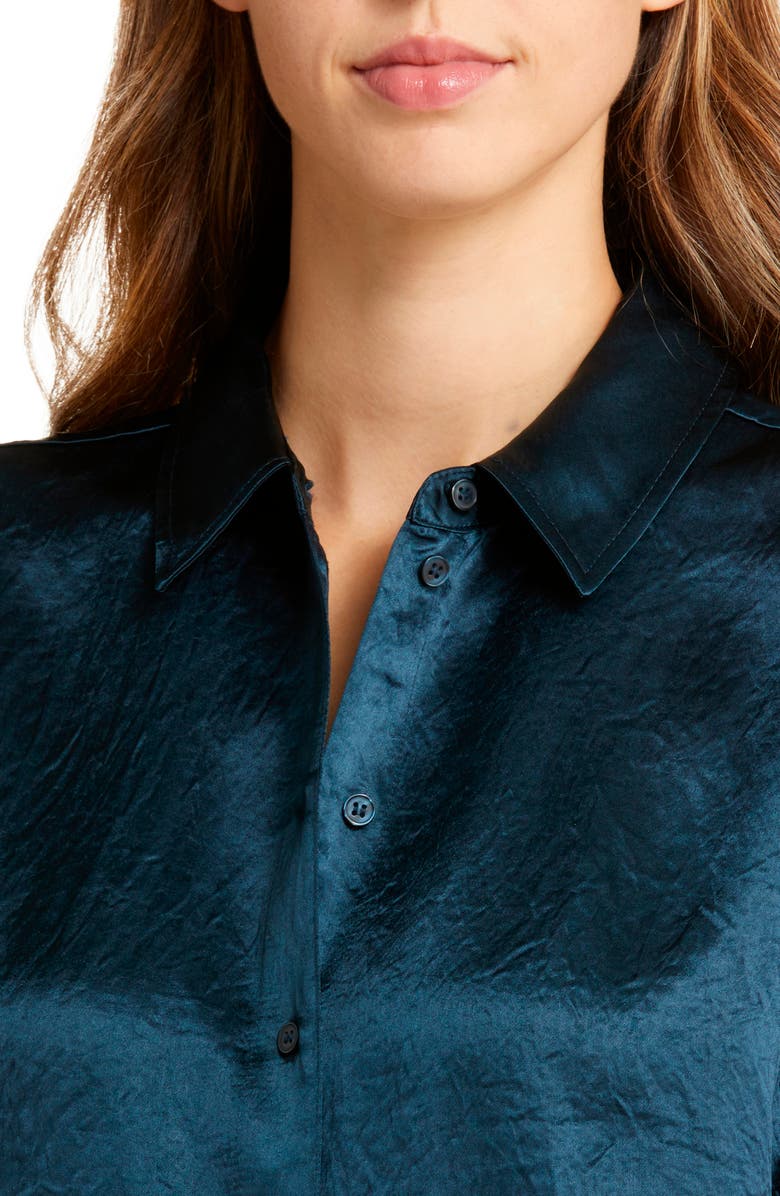 Nordstrom Hammered Satin Button-Up Shirt, Alternate, color, Navy Blueberry