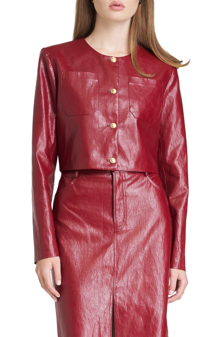 Margaux Faux Leather Crop Jacket, Alternate, color, BURGUNDY