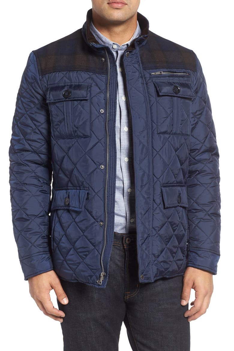 Mixed Media Quilted Jacket, Main, color, NAVY