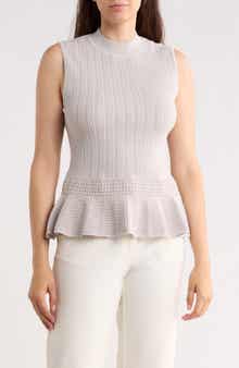 T Tahari Pointelle Peplum Sweater Tank