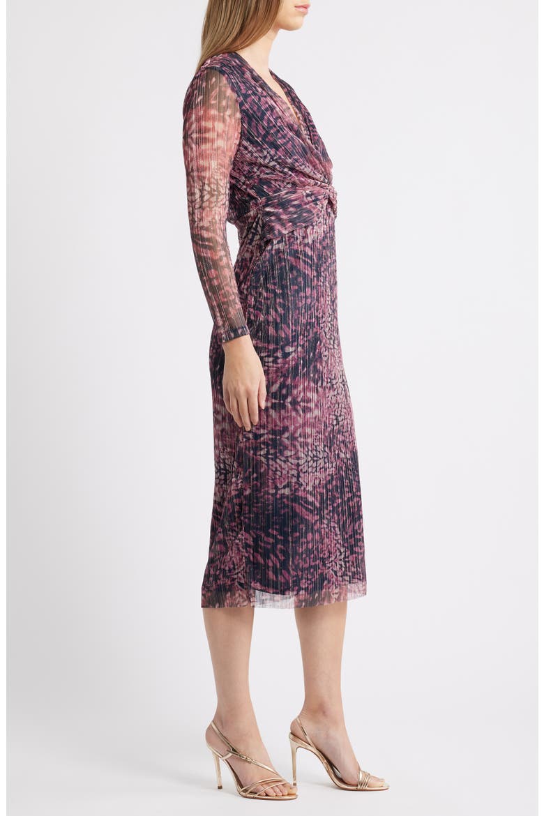 Floral Metallic Stripe Long Sleeve Midi Dress, Alternate, color, LOTUS PINK MULTI