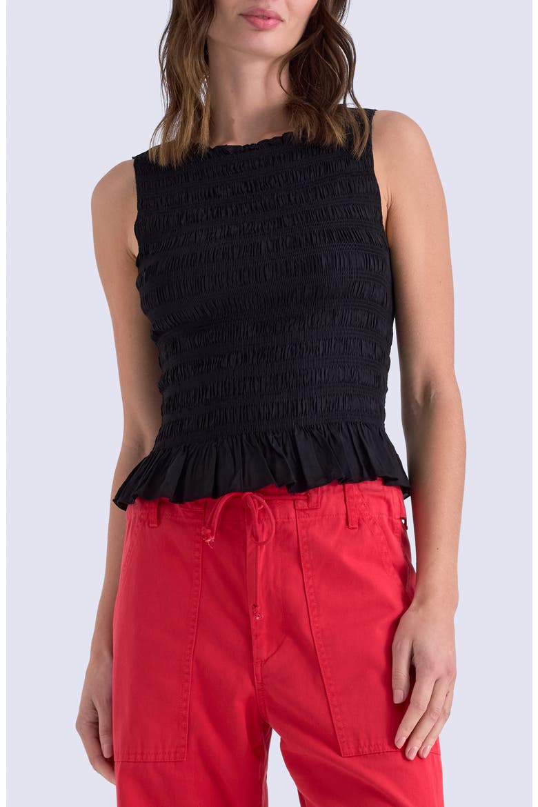 Phoebe Smock Detail Sleeveless Cotton Blend Top, Main, color, BLACK