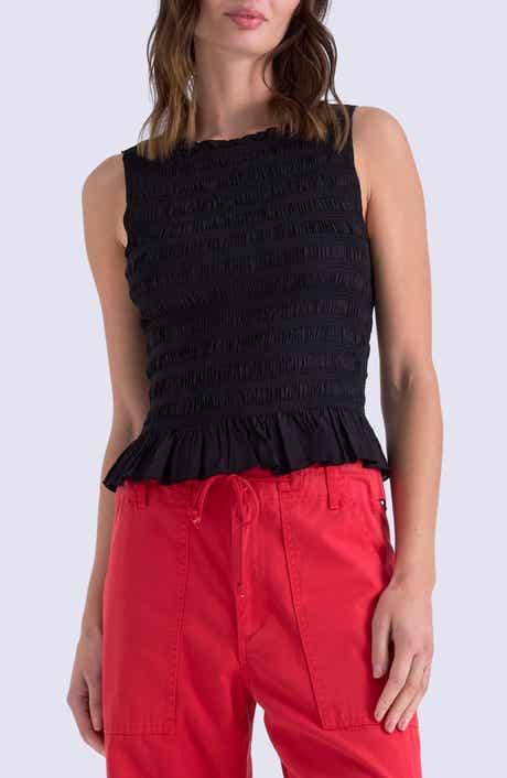 Phoebe Smock Detail Sleeveless Cotton Blend Top