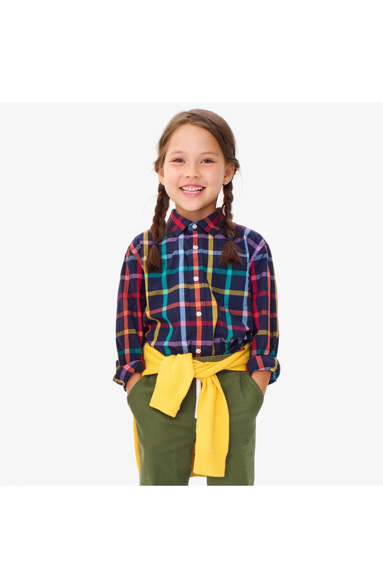 Primary Long Sleeve Rainbow Plaid Button Down, Alternate, color, Navy Rainbow Plaid