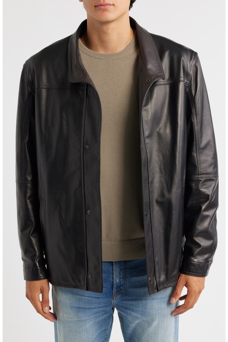 Leather Jacket with Removable Inset Bib, Alternate, color, NOIR/ RUSTIC