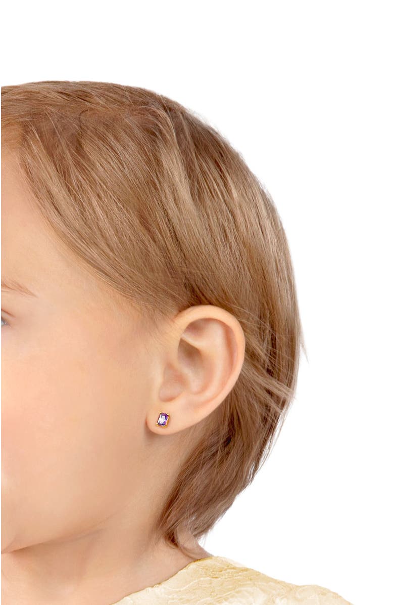 Tiny Blessings 14K Gold Radiant Cut Studs, 4mm Royal Purple CZ Screw Back Earrings, Alternate, color, 14K Yellow Gold