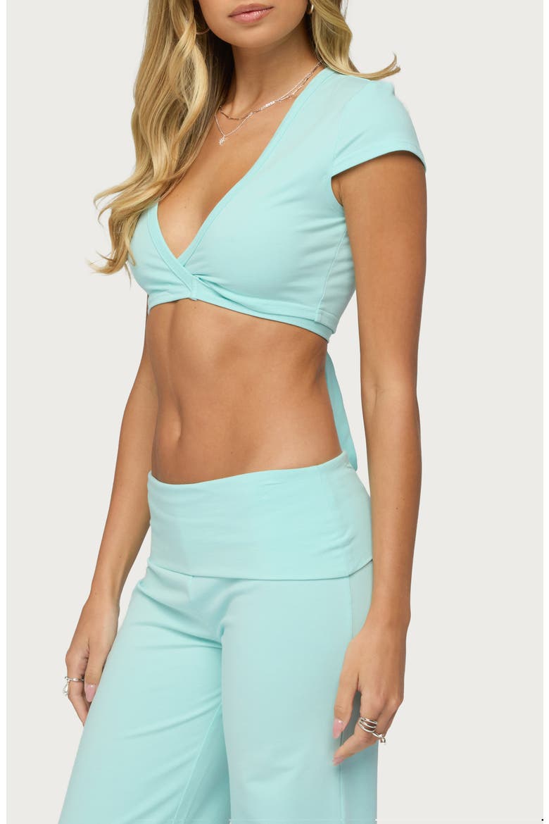 Laverne Wrap Crop Top, Alternate, color, TURQUOISE