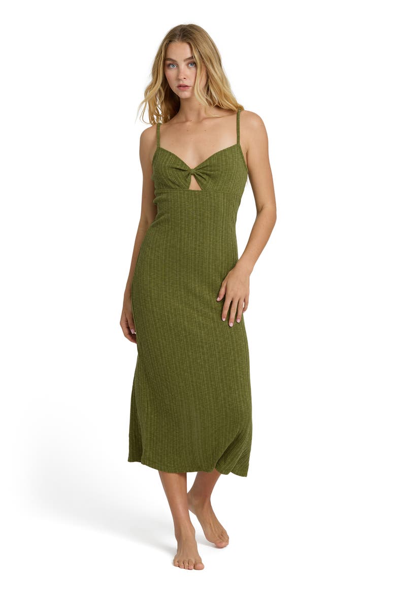 Sweet Moves Texture Cotton Blend Midi Slipdress, Alternate, color, DARK OLIVE