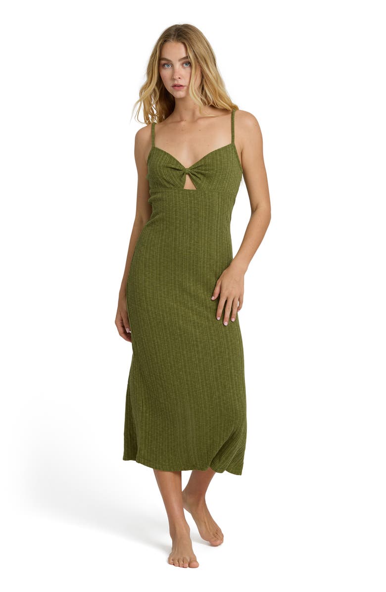 Billabong Sweet Moves Texture Cotton Blend Midi Slipdress, Alternate, color, Dark Olive
