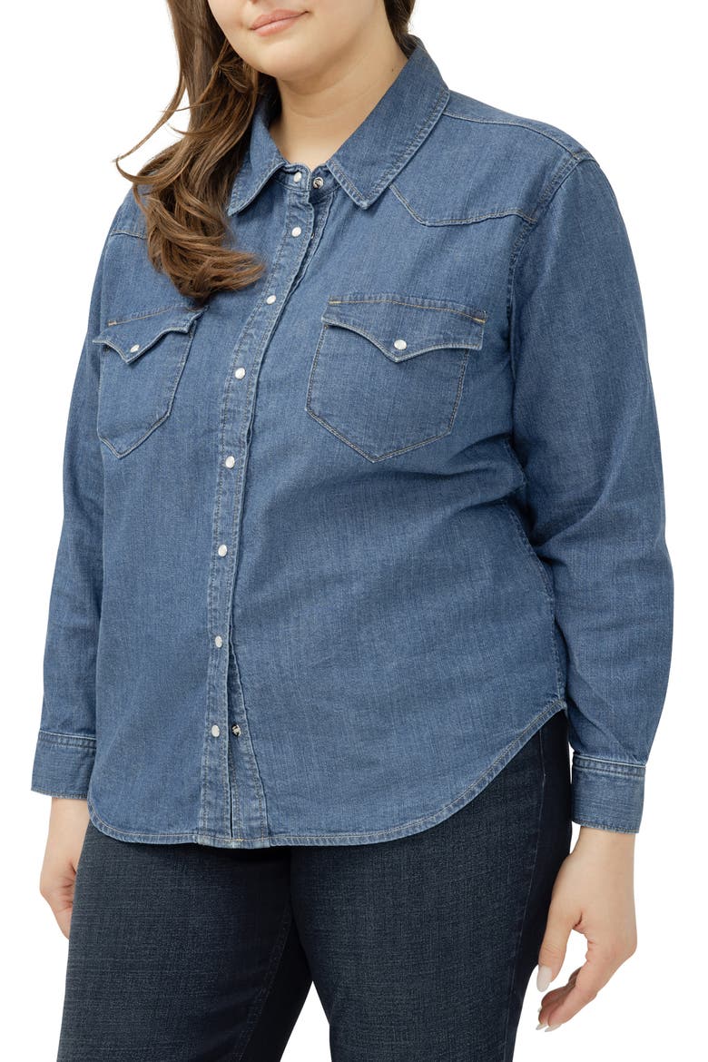 Cotton Blend Denim Snap-Up Western Shirt, Main, color, CANARY
