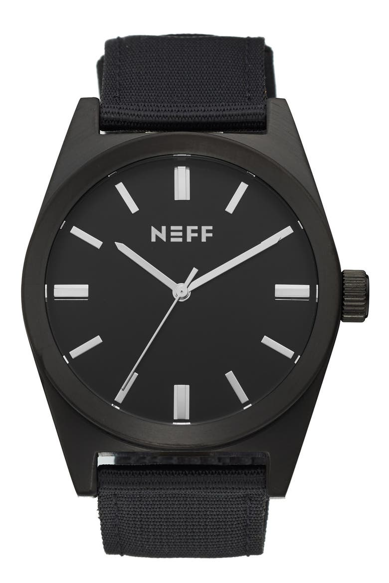 'Nightly' Round Watch, 42mm, Main, color, BLACK/ BLACK