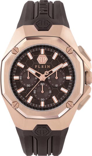 Octagon Chronograph Silicone Strap Watch, 44mm
