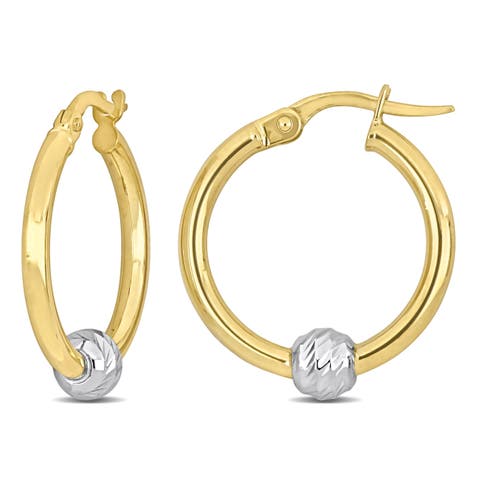 Hoop Earrings with Ball 14k Two-Tone Gold