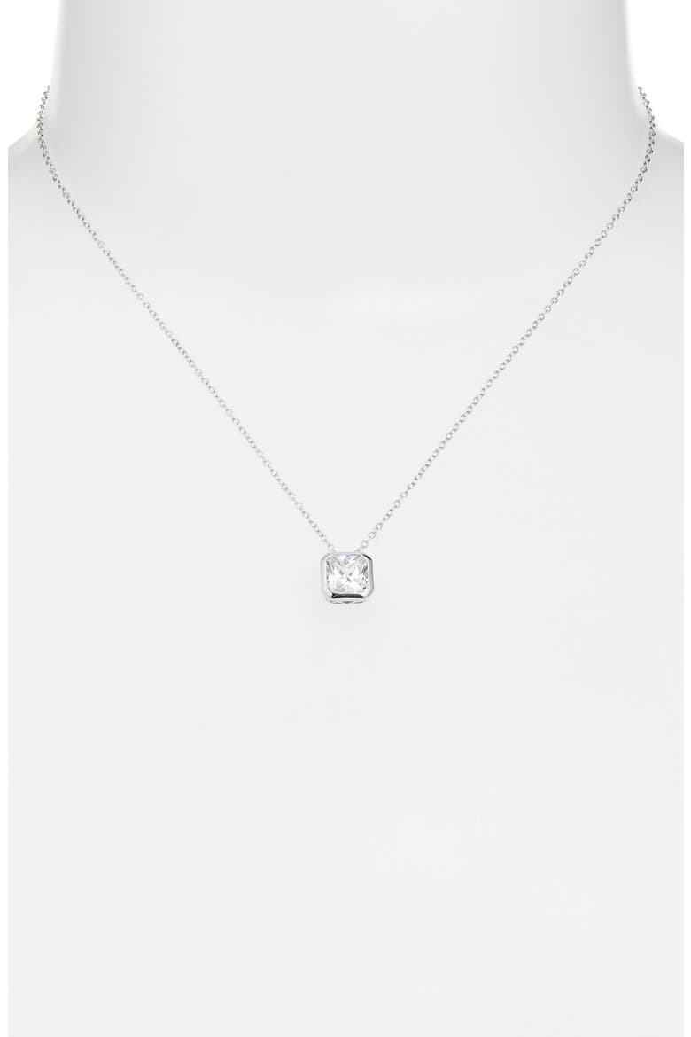 Cushion Cut Cubic Zirconia Pendant Necklace, Alternate, color, CLEAR- PLATINUM PLATED