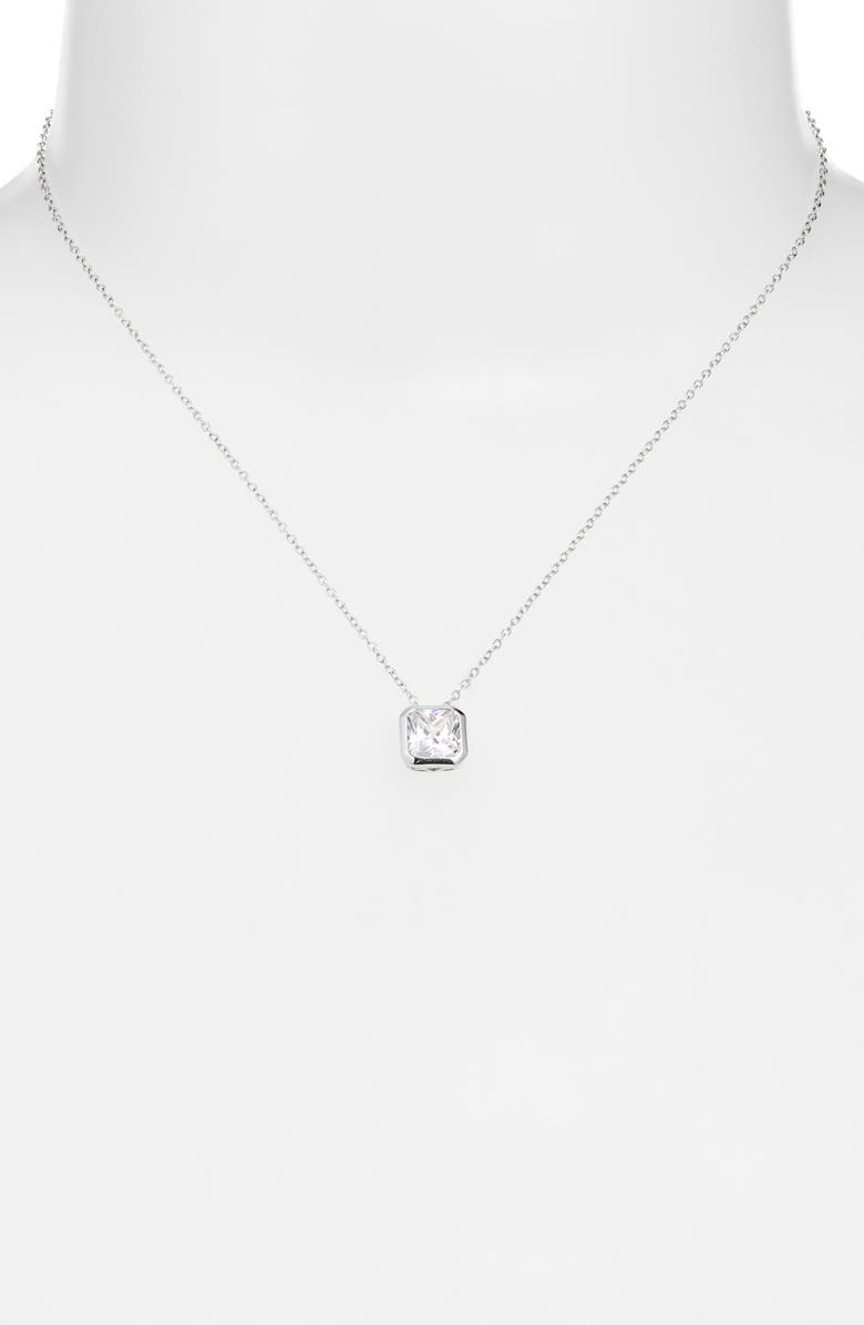 Nordstrom Cushion Cut Cubic Zirconia Pendant Necklace, Alternate, color, Clear- Platinum Plated