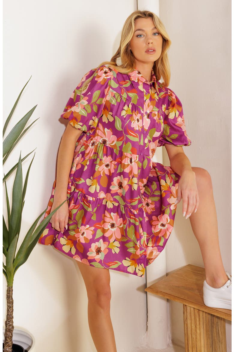 Puff Sleeve Mini Shirtdress, Alternate, color, PURPLE