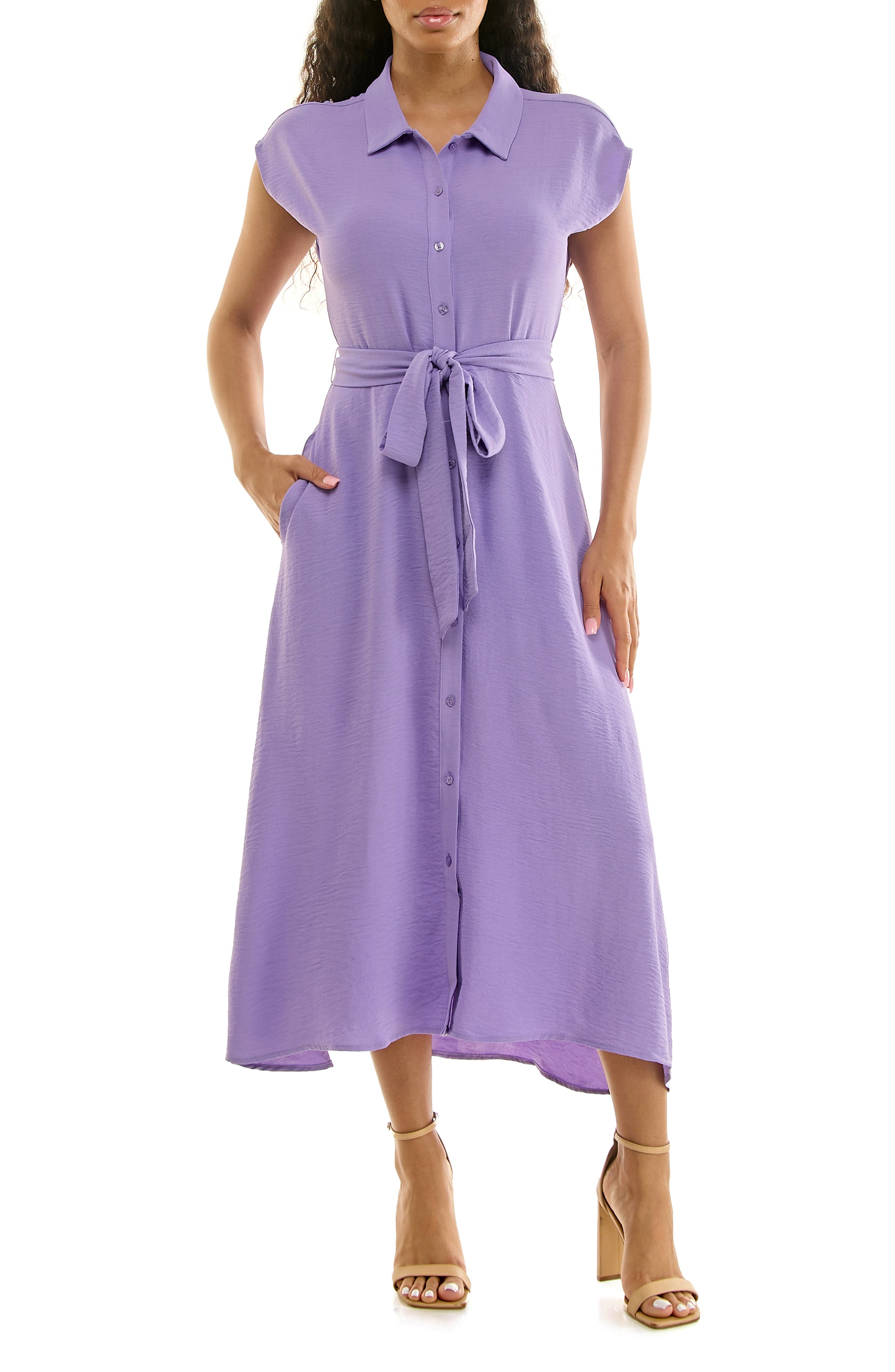 Nina Leonard Tie Waist Midi Shirtdress