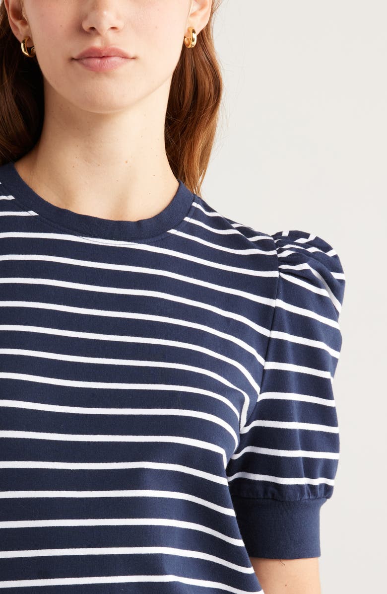Caslon<sup>®</sup> Puff Short Sleeve Sweatshirt, Alternate, color, Navy- White Josephine Stripe