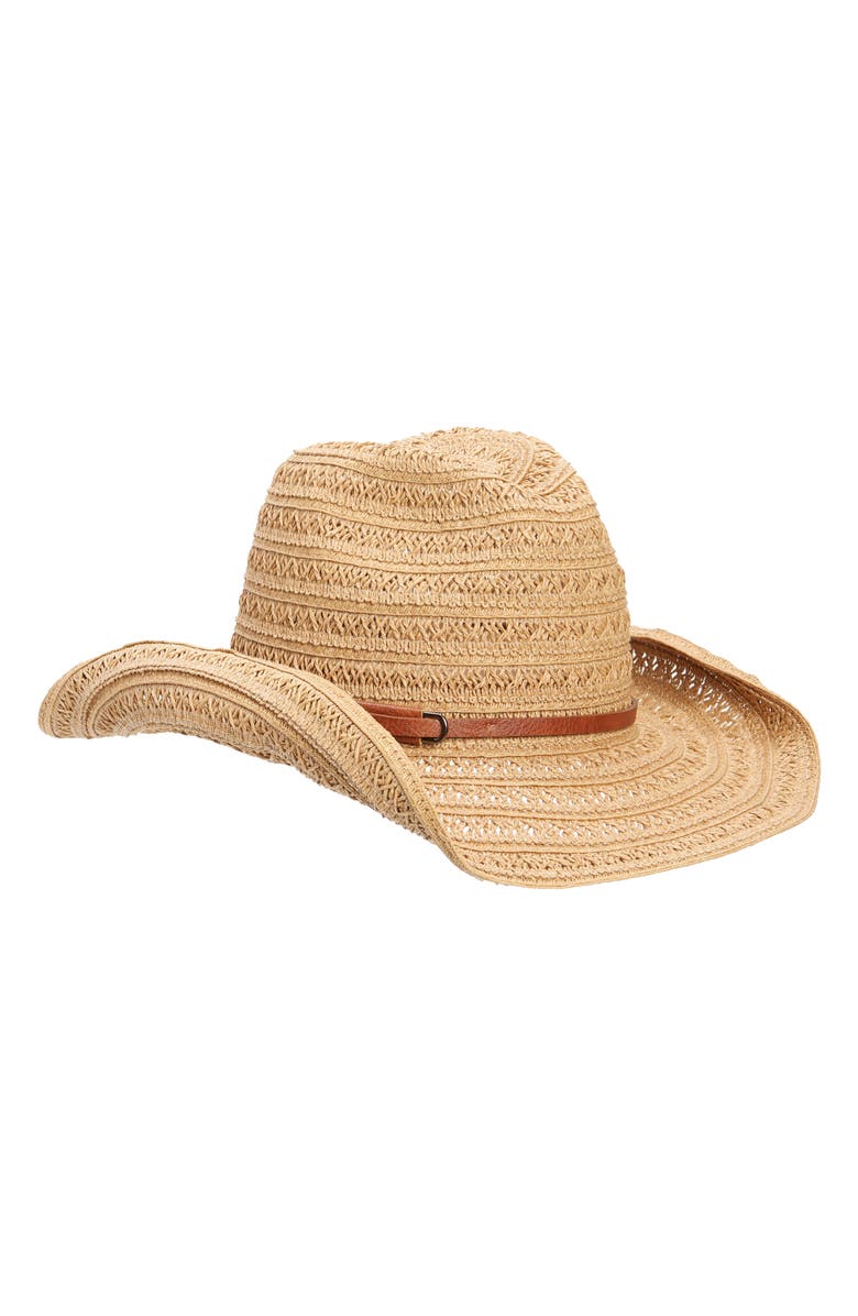 Vince Camuto Open Weave Cowgirl Hat, Main, color, Tan