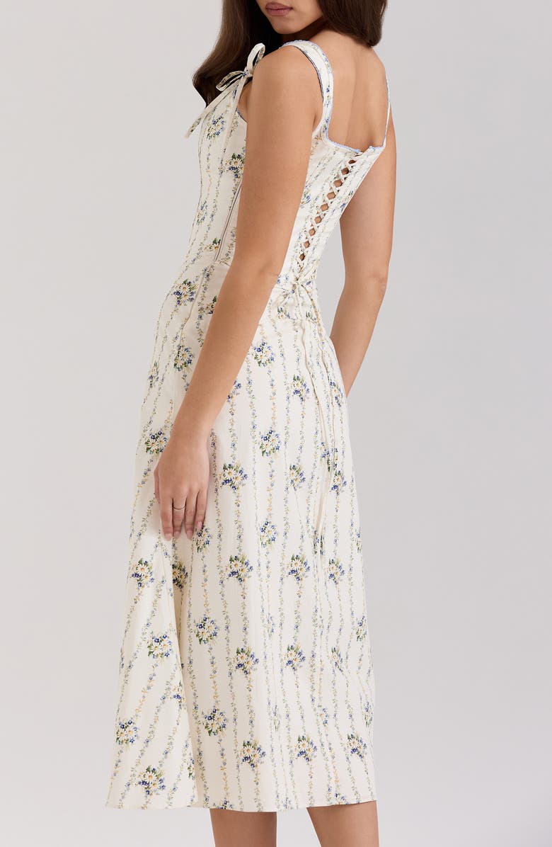 HOUSE OF CB Dionne Corset Midi Sundress, Alternate, color, Daisy Stripe Cream