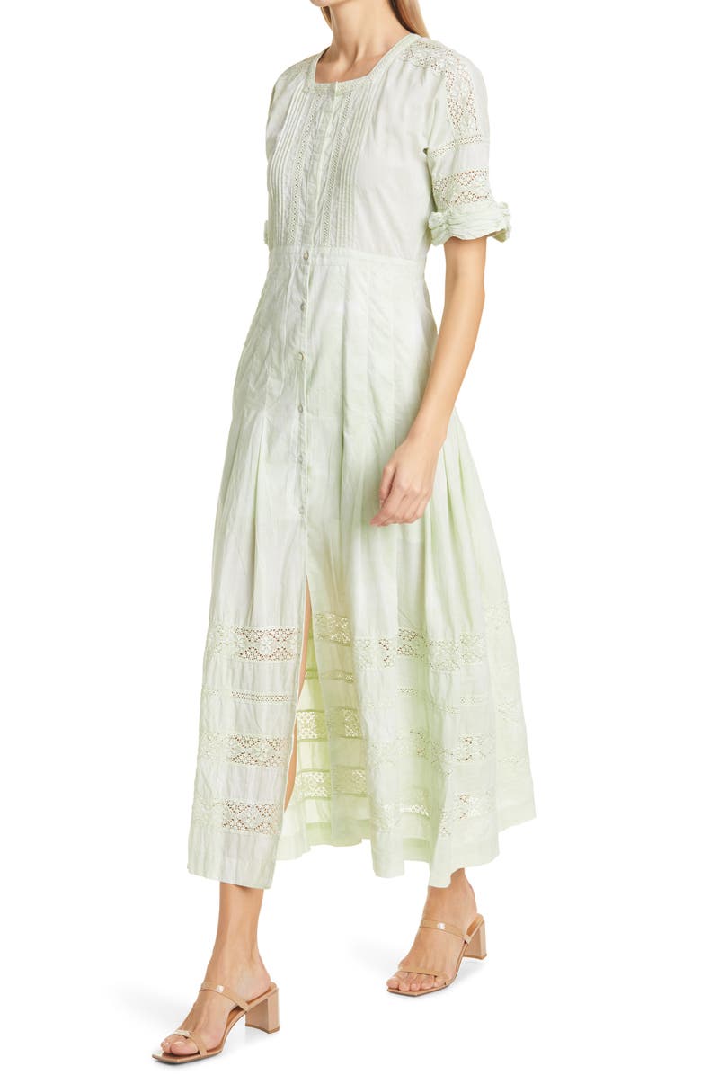 LoveShackFancy Edie Lace Inset Midi Dress, Alternate, color, 