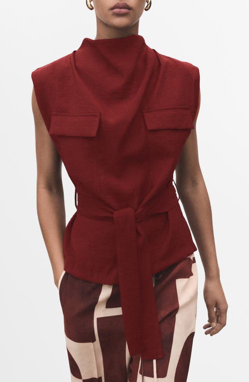 Mango Tie Waist Drape Top In Brown