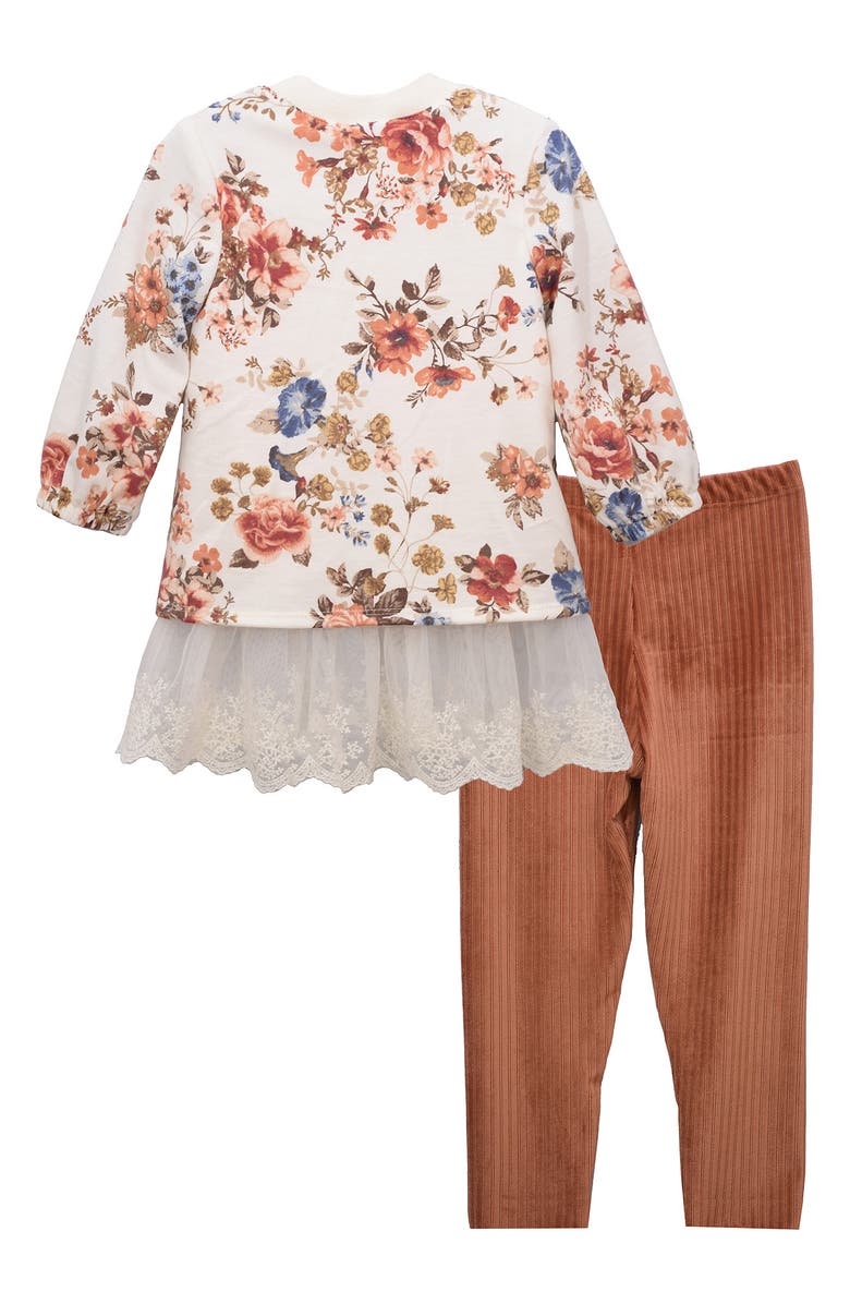 Bonnie Jean Kids' Lace Trim Top & Leggings Set, Alternate, color, Ivory