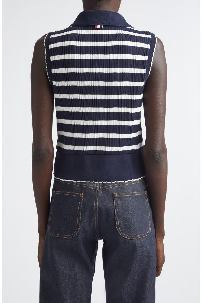 Stripe Scallop Edge Sleeveless Cotton Rib Polo, Alternate, color, NAVY/ WHITE