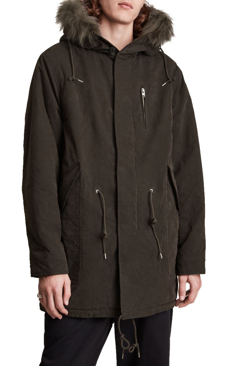 Coln Fleece Lined Waxed Parka with Faux Fur Trim, Main, color, DULL KHAKI