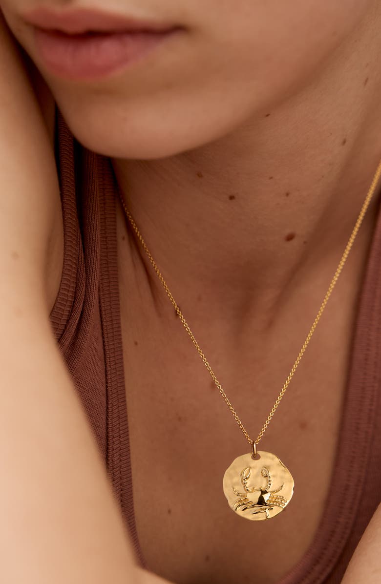 Monica Vinader Zodiac Charm Pendant Necklace, Alternate, color, 18K Gold Cancer