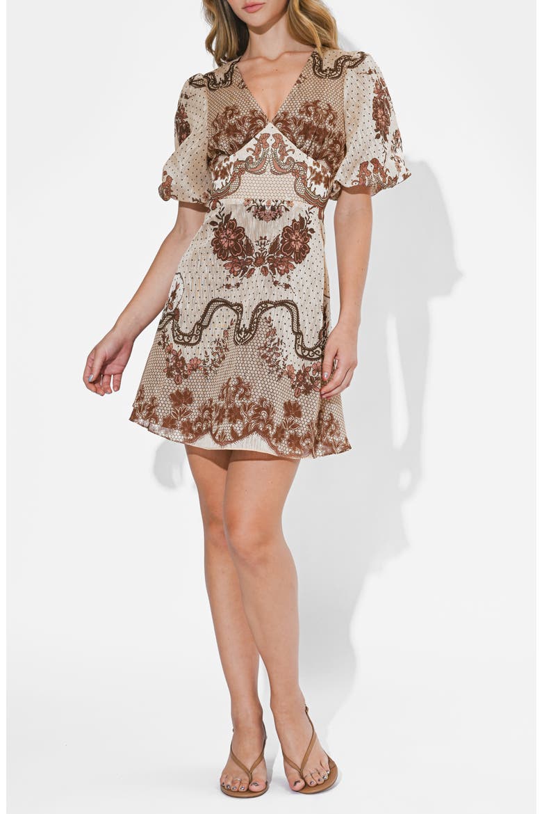 Abigail Placed Print Minidress, Alternate, color, MOCHA/ BROWN