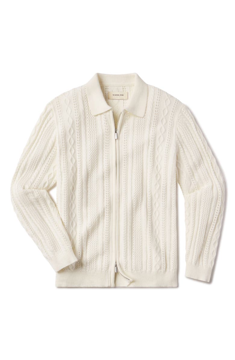 The Normal Brand Cable Stitch Zip Front Cardigan, Alternate, color, Ivory