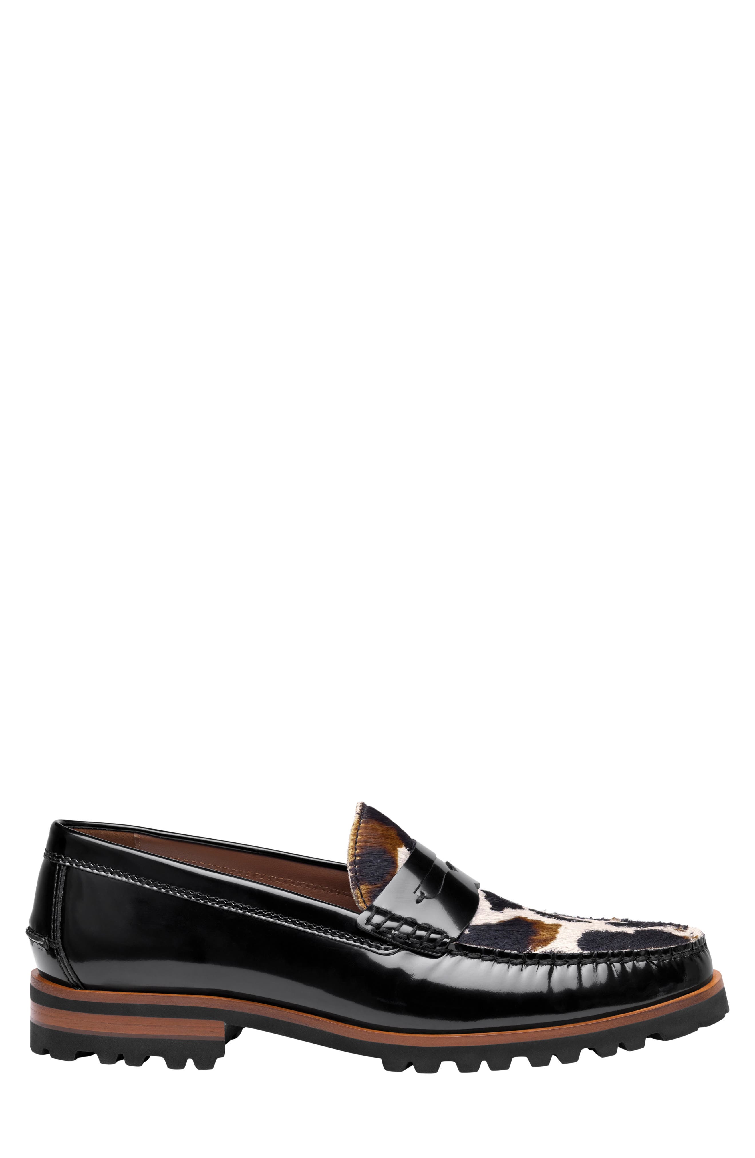 Baldwin Lug Sole Penny Loafer, Alternate, color, BLACK/ WHITE MULTI HAIRCALF