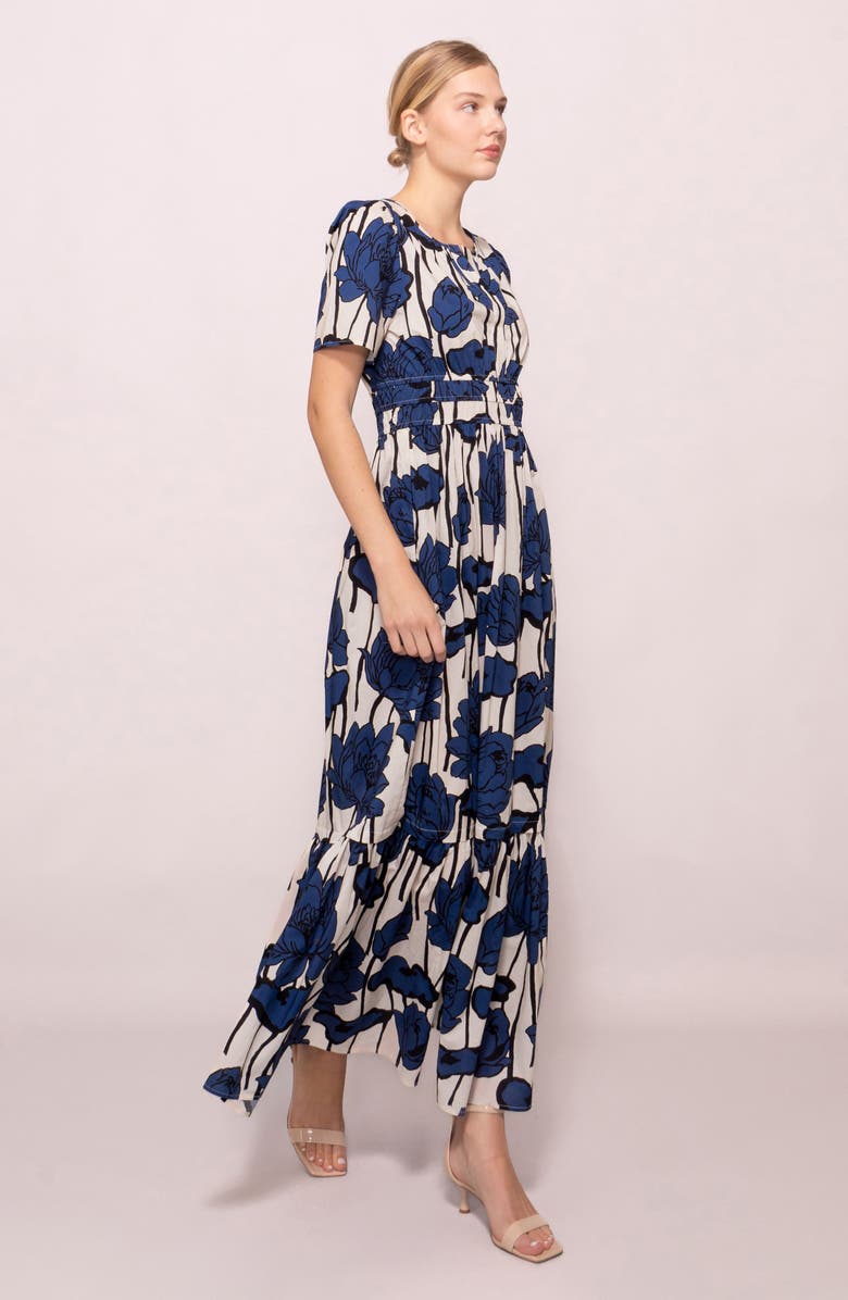 MELLODAY Printed Poplin Maxi Dress, Alternate, color, Ivory Navy