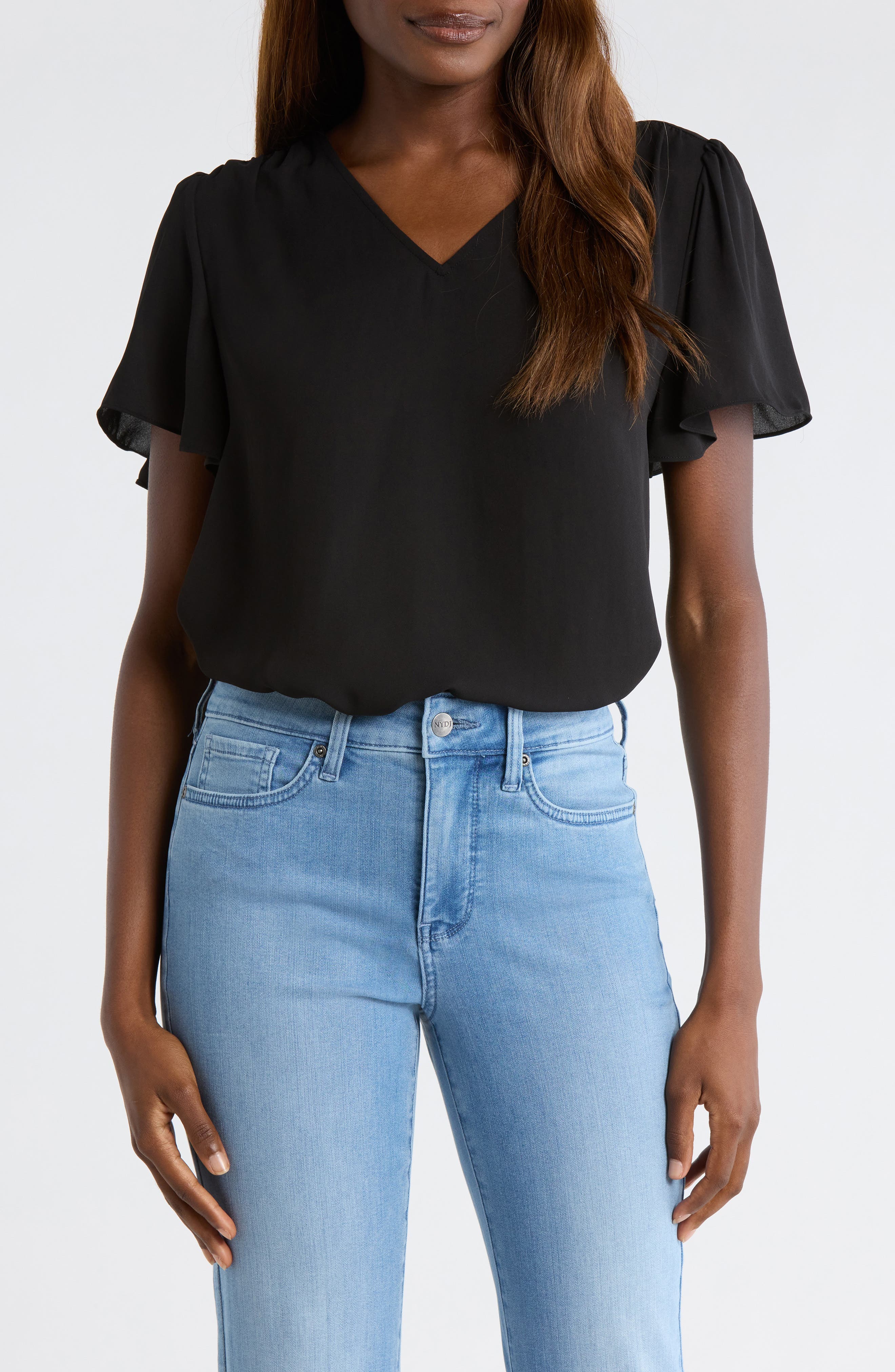 Pleated Back Flutter Sleeve Top