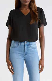 Pleated Back Flutter Sleeve Top