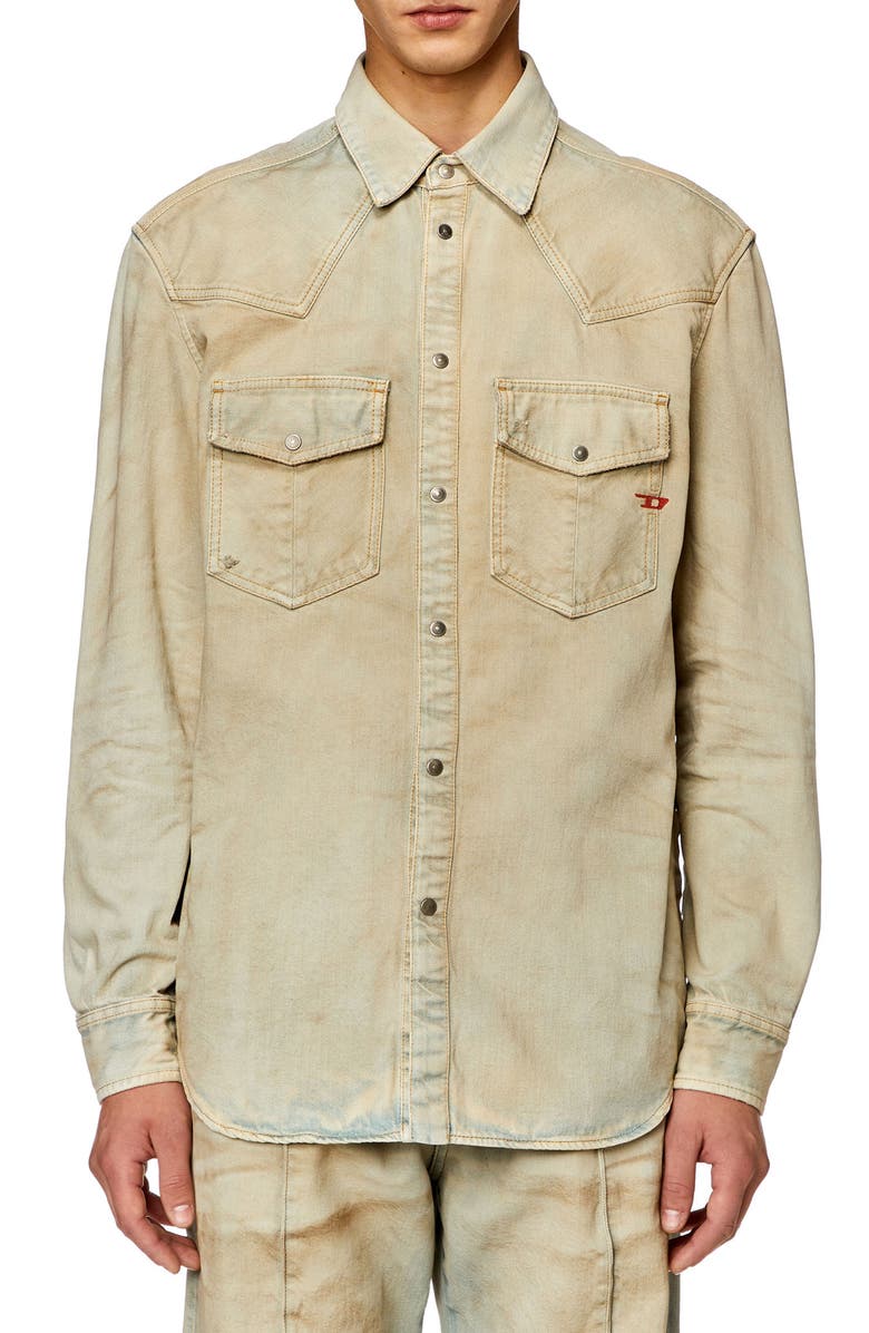 DIESEL<sup>®</sup> D-Ocean Western Cotton & Hemp Denim Snap-Up Shirt, Main, color, 