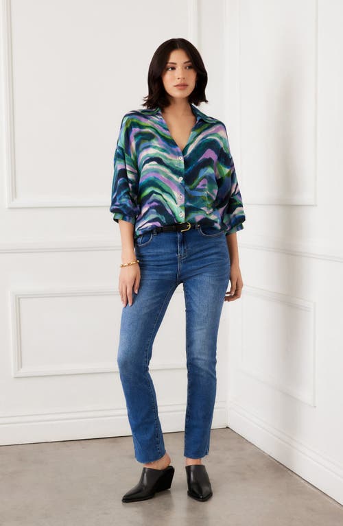 Karen Kane Abstract Print Button-up Shirt In Blue