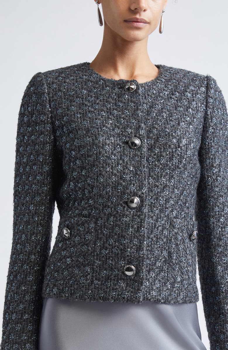 ST. JOHN Metallic Wool Blend Knit Jacket, Alternate, color, Pewter Lurex Multi