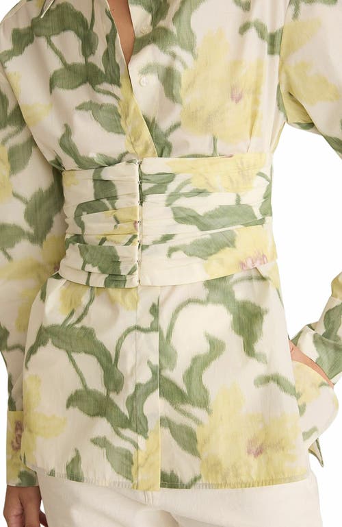 Rebecca Taylor Nouveau Fleur Bustier Button Down In Green