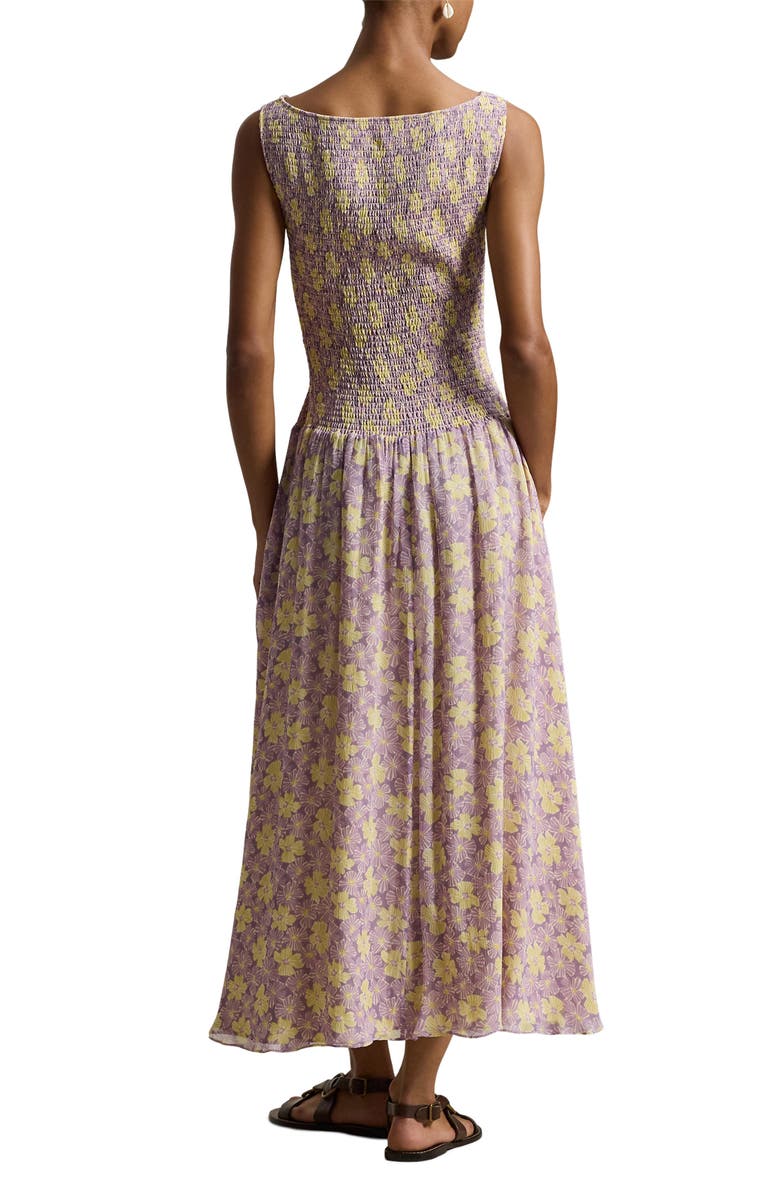 Polo Ralph Lauren Floral Print Smocked Maxi Dress, Alternate, color, Soft Bloom Purple Yellow