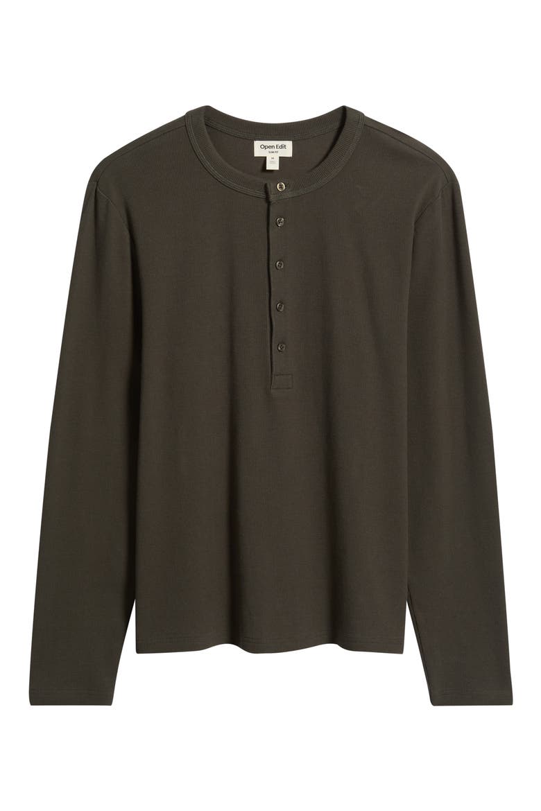 Fitted Long Sleeve Stretch Cotton Rib Henley, Alternate, color, GREY HARBOR