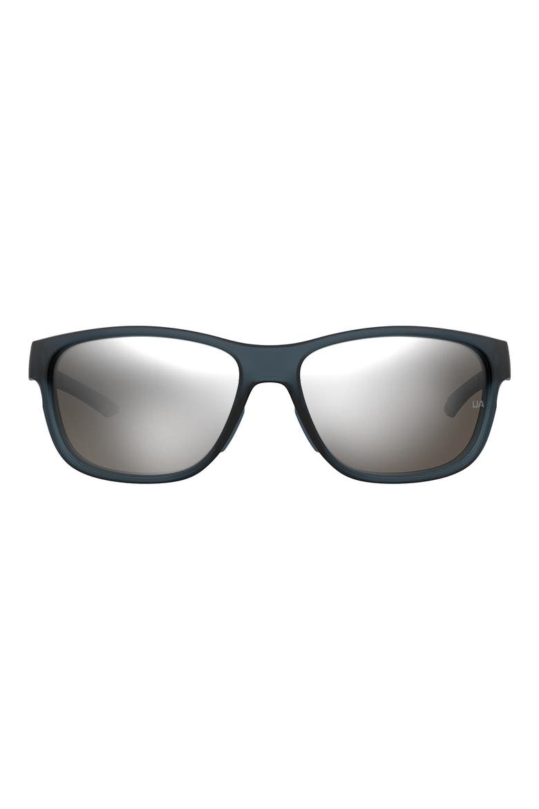 61mm Gradient Polarized Rectangular Sunglasses, Main, color, MATTE BLACK CRYSTAL