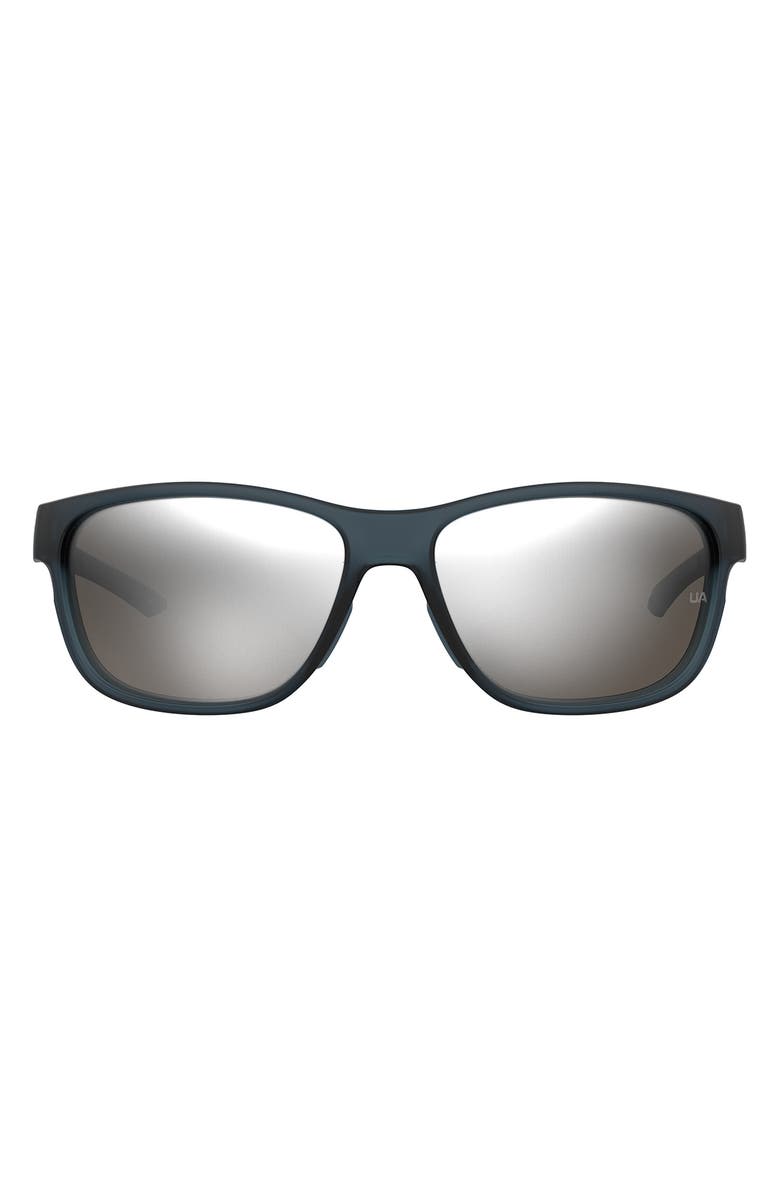 Under Armour 61mm Gradient Polarized Rectangular Sunglasses, Main, color, Matte Black Crystal