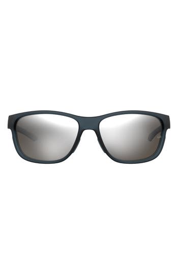 Under Armour 61mm Gradient Polarized Rectangular Sunglasses In Matte Black Crystal