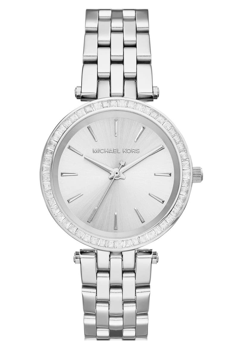 'Mini Darci' Round Bracelet Watch, 33mm, Main, color, SILVER